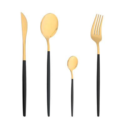 Specchio 4 Pezzi Set di Stoviglie Nero Oro Set di Posate in Acciaio Inossidabile Posate Dorate Lucide Set da Tavola Coltello da Cena Forchetta Cucchiaio Occidentali