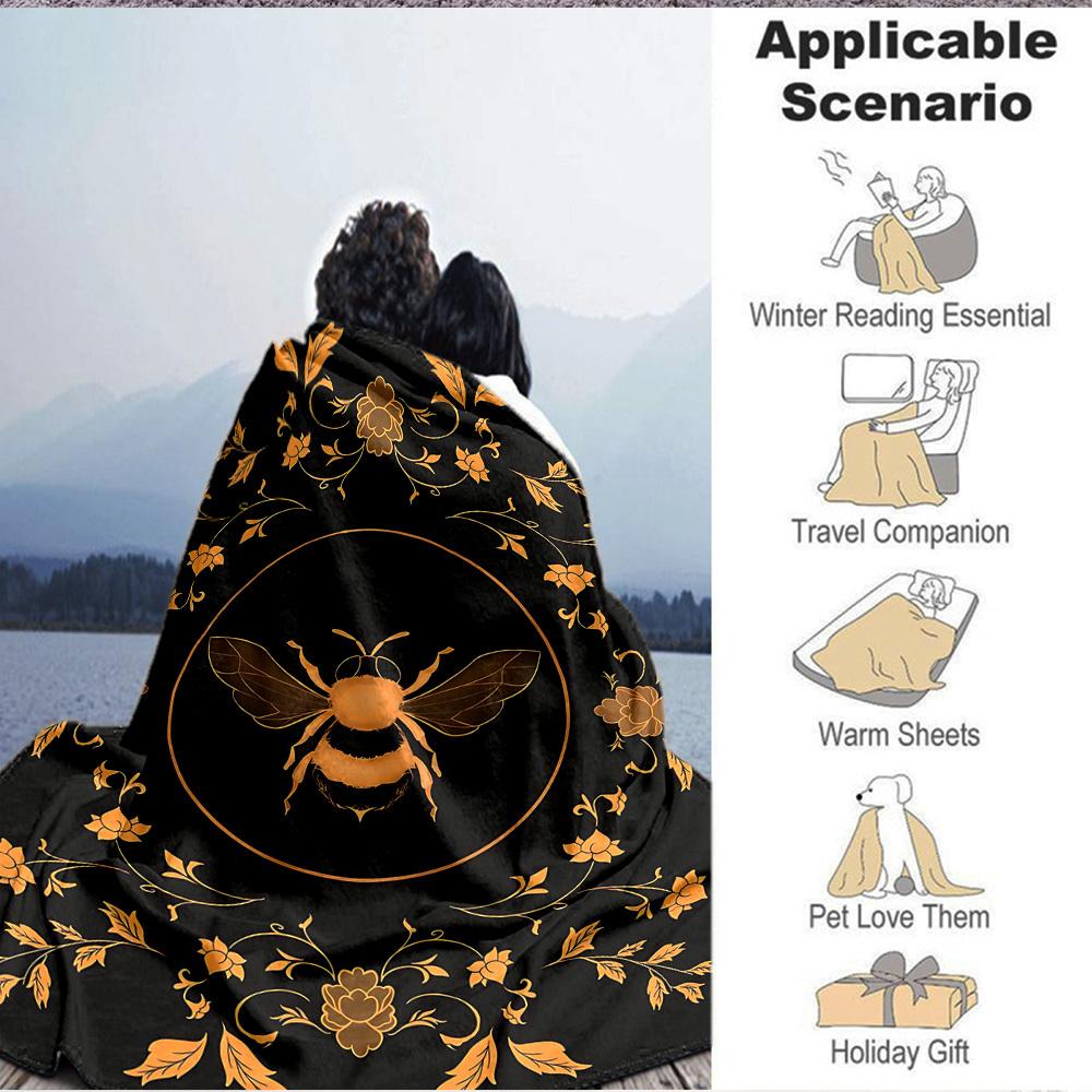 1pc Bee Floral Blanket, Lightweight Flannel Throw Blanket for Sofa, Bed, Travel, Camping, Living Room, Office, Couch, Chair, and Bed