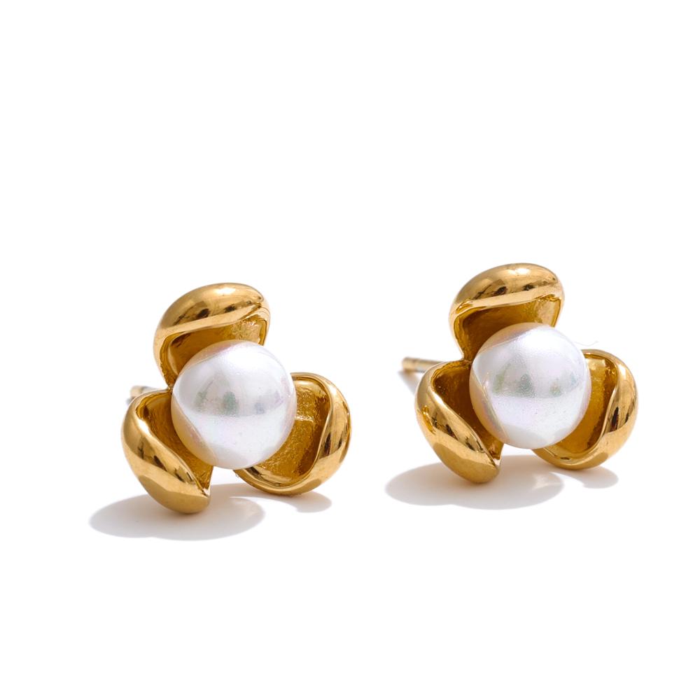 

Yhpup Popular Simulated Pearls Flower Stud Earrings for All Occasions 316L Stainless Steel Versatile Daily Chic Jewelry