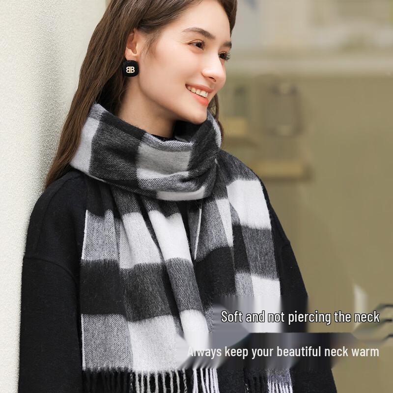 100% Merino Wool Plaid Scarf