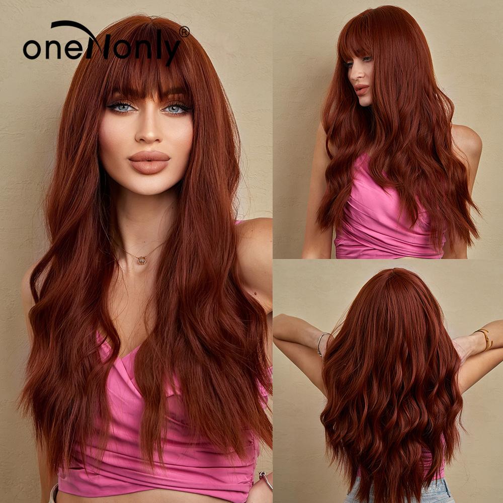 oneNonly Purple Blue Wig with Bangs Long Wavy Cosplay Lolita   Women Wigs  Halloween Party High Temperature Hair
