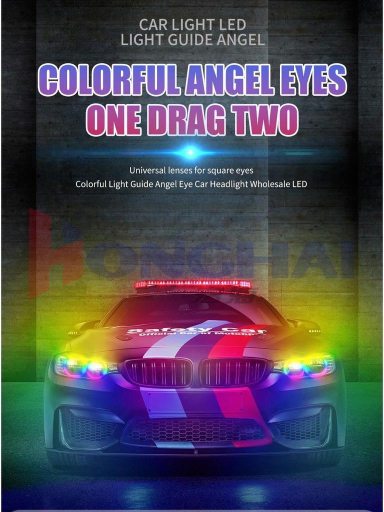 WANGHOI LED Angel Eye Headlight: Bluetooth-Controlled Color-Changing Daytime Running Lights