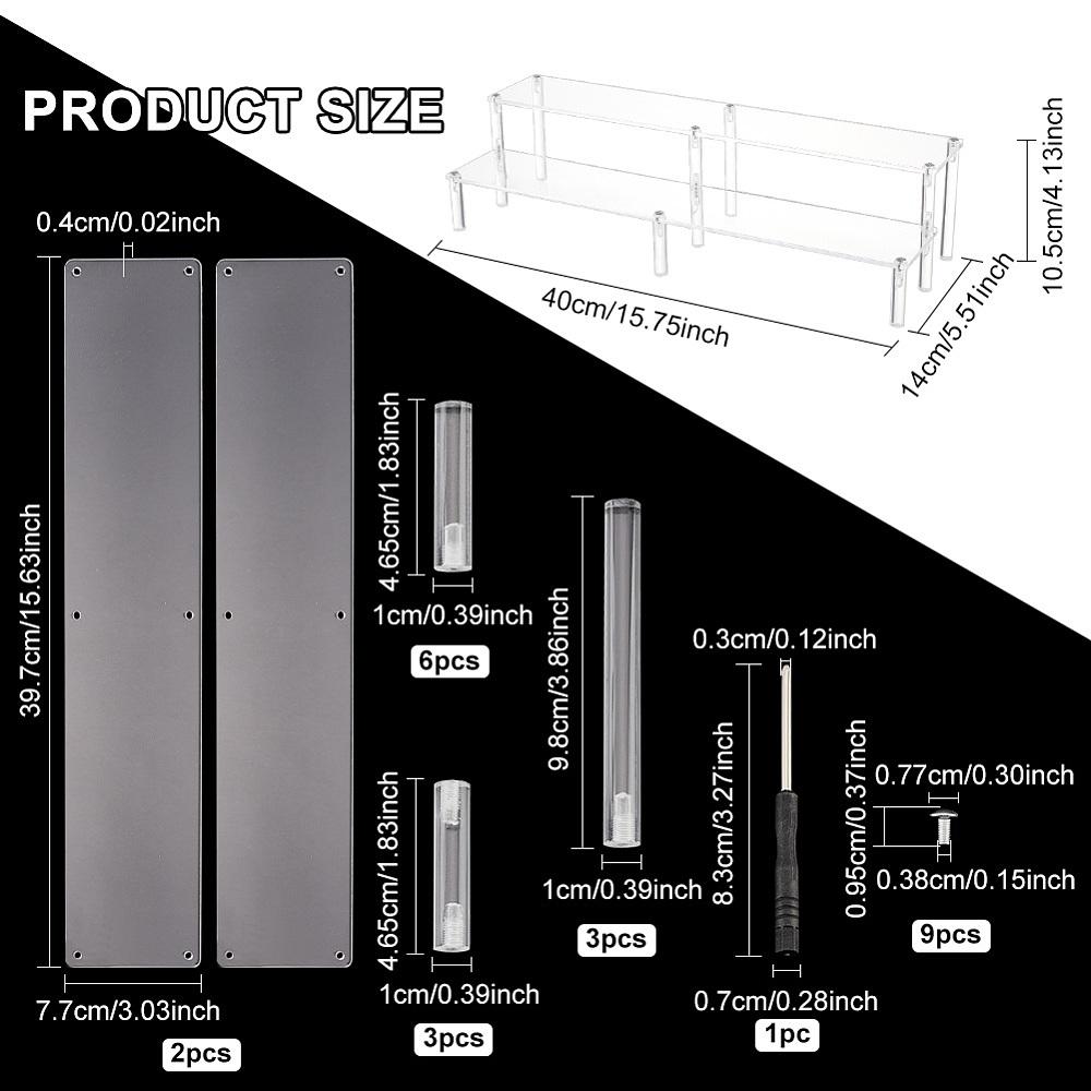 1set 2-Tier Transparent Acrylic Minifigures Display Risers with Iron Findings for Cosmetic Model Display Clear Finish Product: 14x40x10.5cm