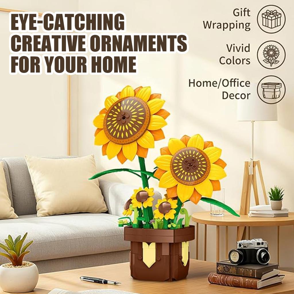 New Sunflower Building Blocks Flower Bouquet Model Bricks Set Idea Home Decoration Educational Puzzle Toys Holiday Gifts