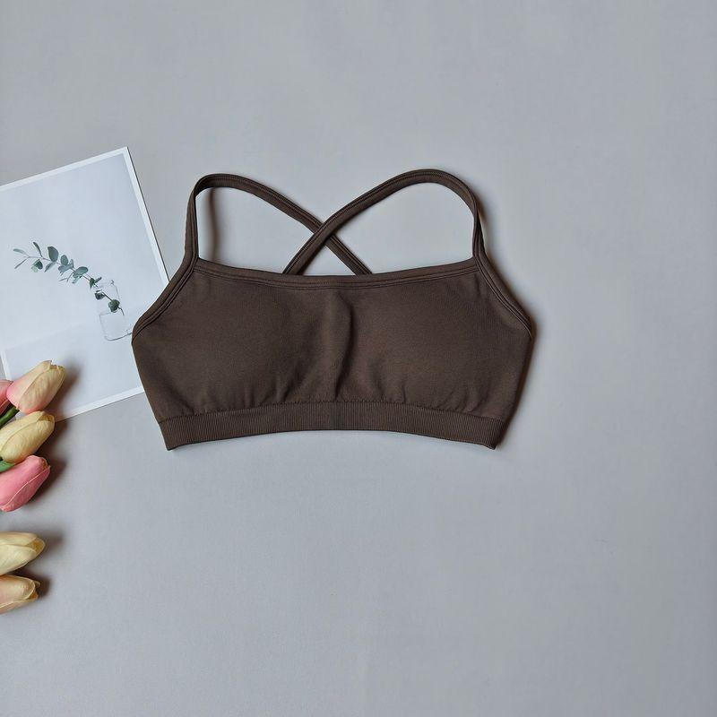 

High-Waisted Hip-Lifting and Tummy-Tucking Sports Set for Women, Yoga Wear, Running, Side Breast Reduction, Beautiful Back, Fitness Two-Piece Set Khaki Brown Bra S