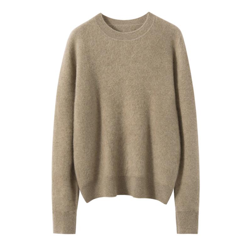 Women's Pure Cashmere Knit Long Sleeve Base Layer Sweater - Autumn/Winter, Loose Fit, Slimming, Warm Pullover