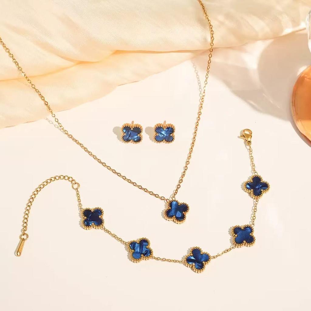 3 peças colar de trevo, pulseira e brincos de aço titânio da moda, presente luxuoso para o Dia dos Namorados e Dia das Mães