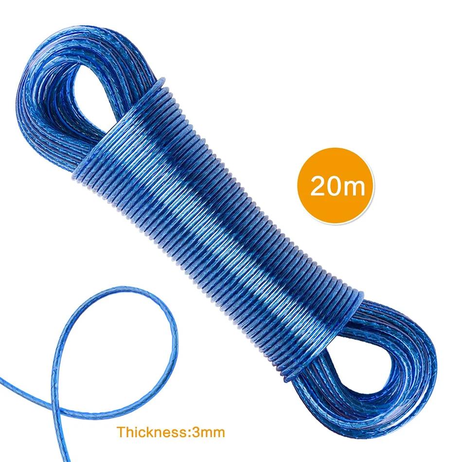 

Clothing drying rope, 787.4 inch 3mm rope, garden washing line, steel wire PVC cloth rope, outdoor travel camping accessories 20M