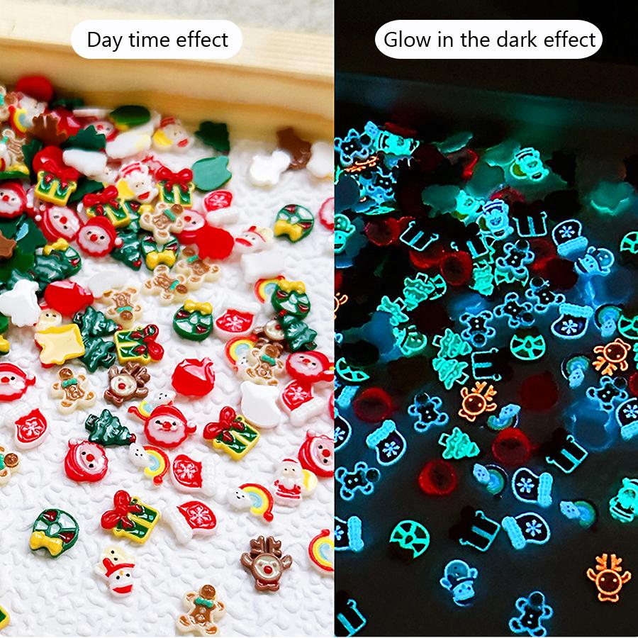 20Pcs 3D Luminous Resin Christmas Ornaments Glow-In-The-Dark Nail Art Decoration