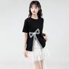 Women's Irregular Split Short-Sleeve Tee, Summer 2025, Loose Fit for Petite, Bowknot Design