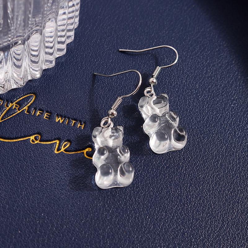 Colorful Jelly Resin Bear Earrings - European & American Fashion