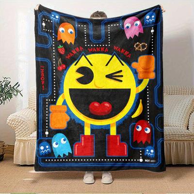 1 szt. PAC MAN, GAMER, RETRO Nadruk Koc Odpowiedni na Wszystkie Pory Roku, Idealny do Domu, Podróży lub na Kemping 292