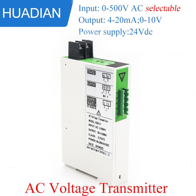 Zero and Span Adjustment 0-500VAC Voltage Transmitter Transducer with 0-10v 4-20ma 0-5v Output AC Voltage Sensor