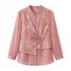 Stylish Summer Faux Two-Piece Silk Top for Middle-aged Women