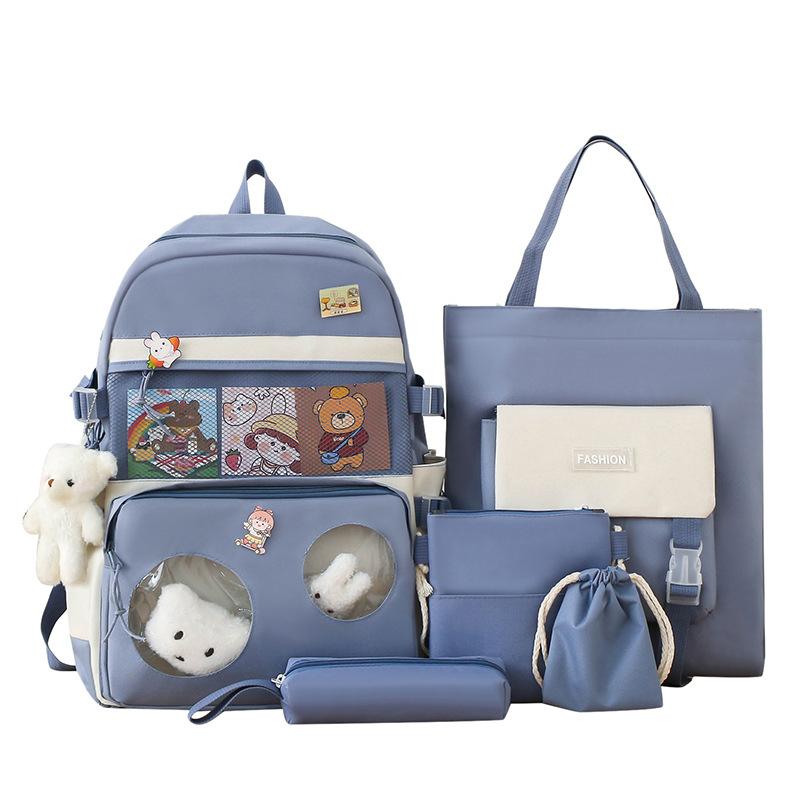 School bag backpack female primary school students cute school bag five-piece set high value large capacity junior high school leisure backpack