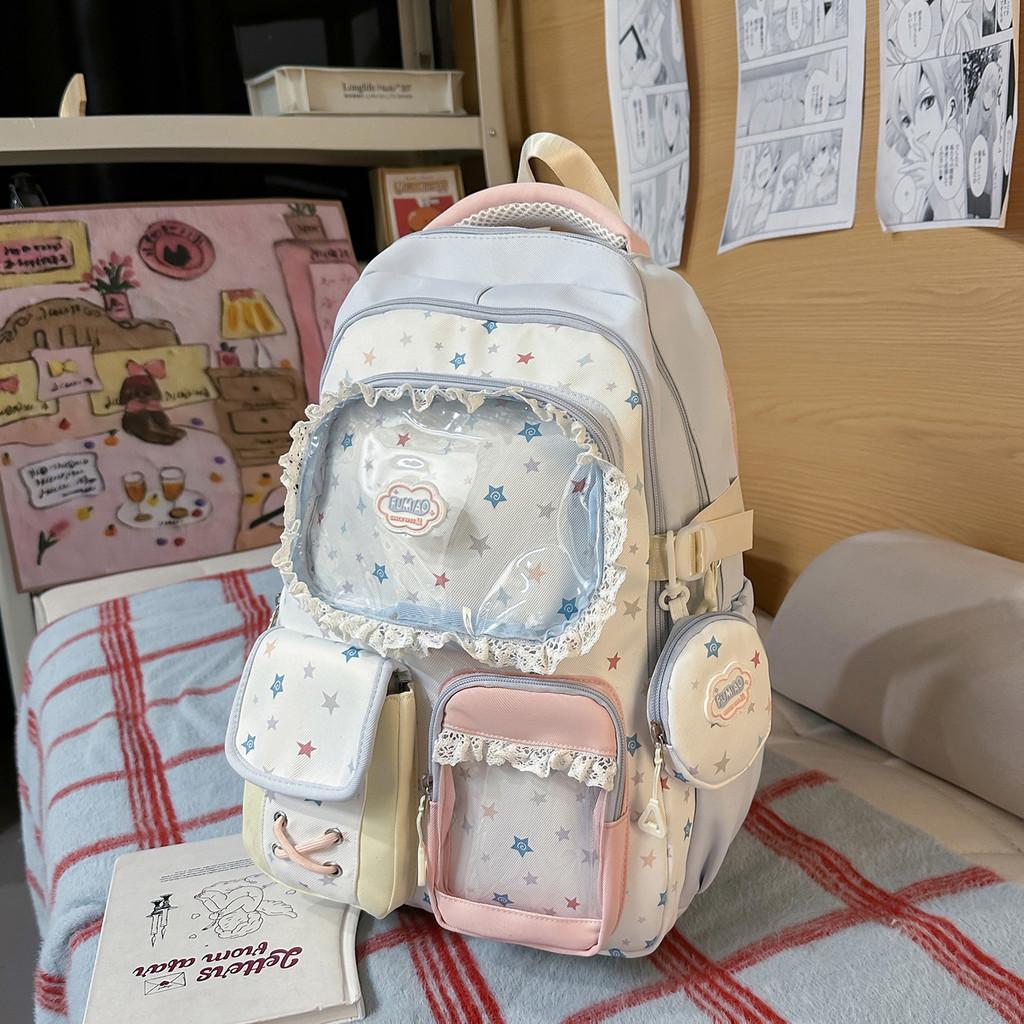 Spring New Student Backpack With Color Block Design And Nylon Material For School Use