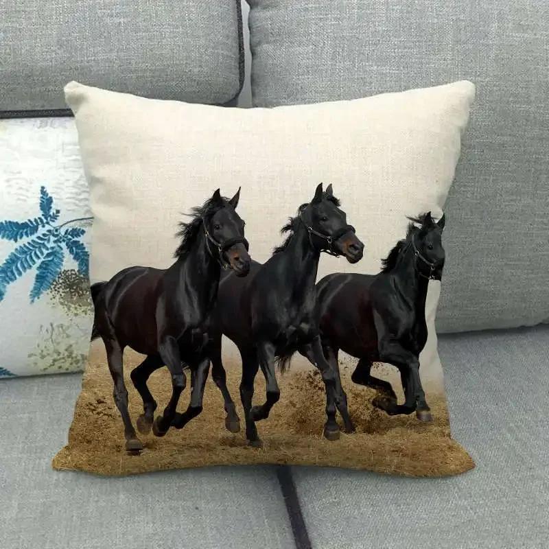 Horse Print Cushion Covers Home Decoration Animal Pillow Cases  Sofa Seat Chair Throw Pillows Linen Pillowslip Car Accessories