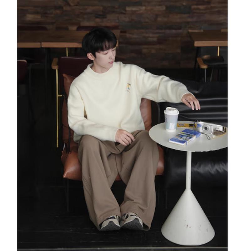 

Men s Japanese Style Loose Fit Cartoon Jacquard Crewneck Sweater XL