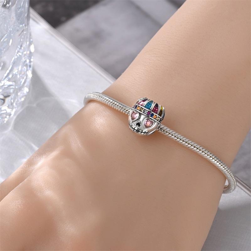 Halloween Party Copper Gothic Colorful Tribe Skull Beads Fit Charms Diy Bracelet For Jewelry Making Women Gift