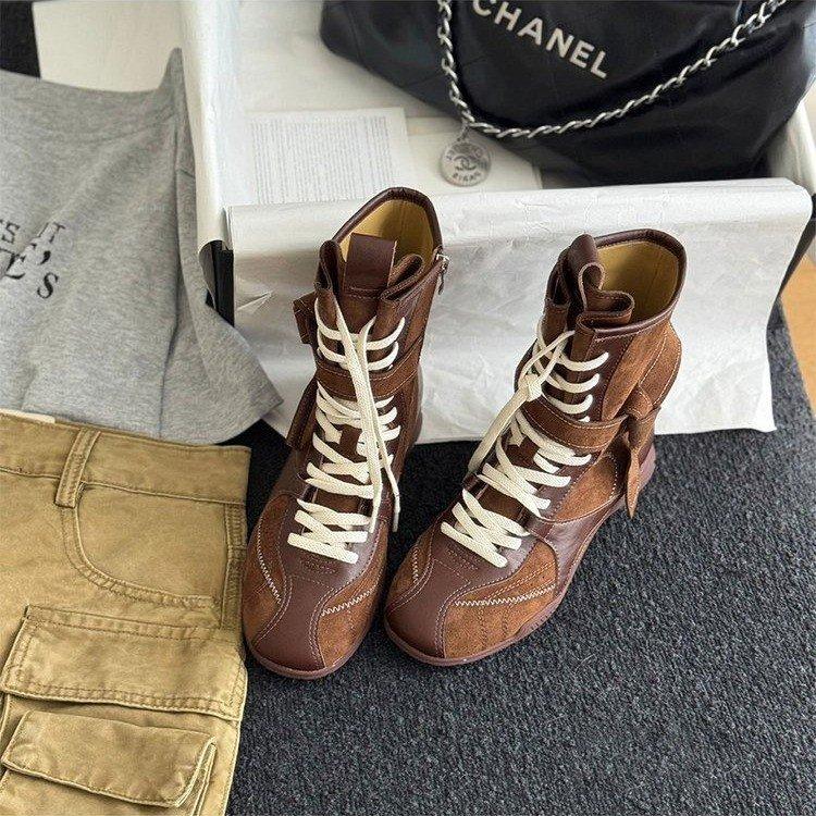 Retro średnie buty bokserskie damskie jesień 2025 nowe brytyjski styl buty typu Martin Meimerad platforma krótkie botki