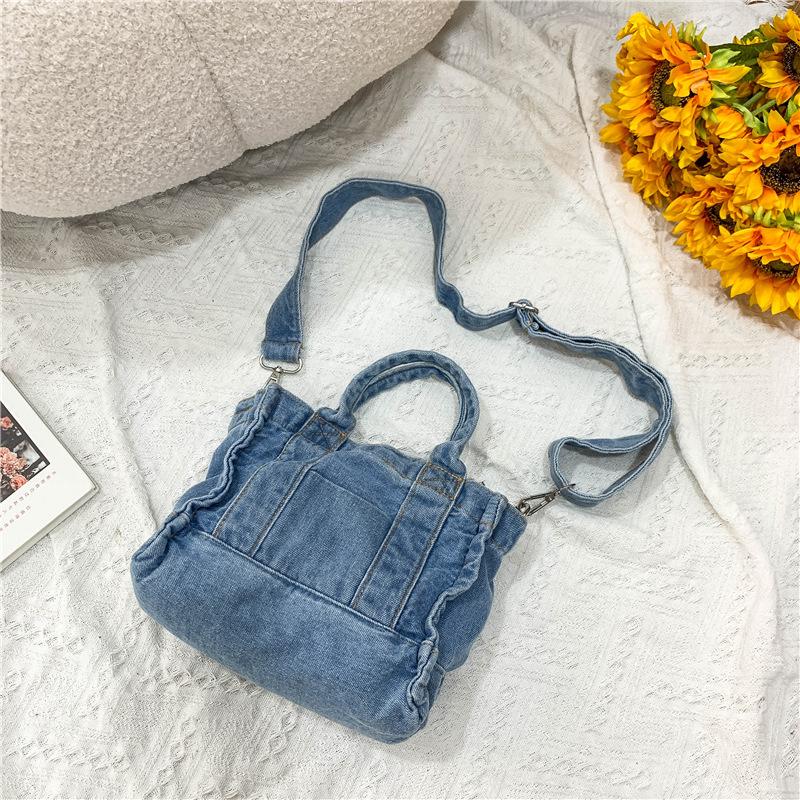 

Denim Cloth Women Mini Shoulder Bag Girl Blue Canvas Fabric Handbag Small Casual Tote Detachable Strap Lady Little Zipper Purse