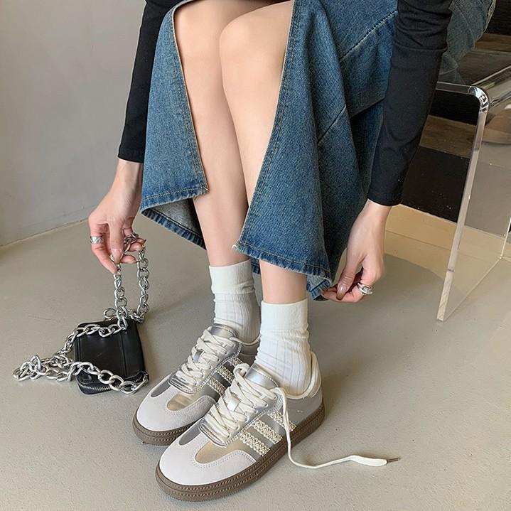 Silver round head German training shoes women's autumn new retro Forrest Gump shoes soft sole light sports and leisure shoes