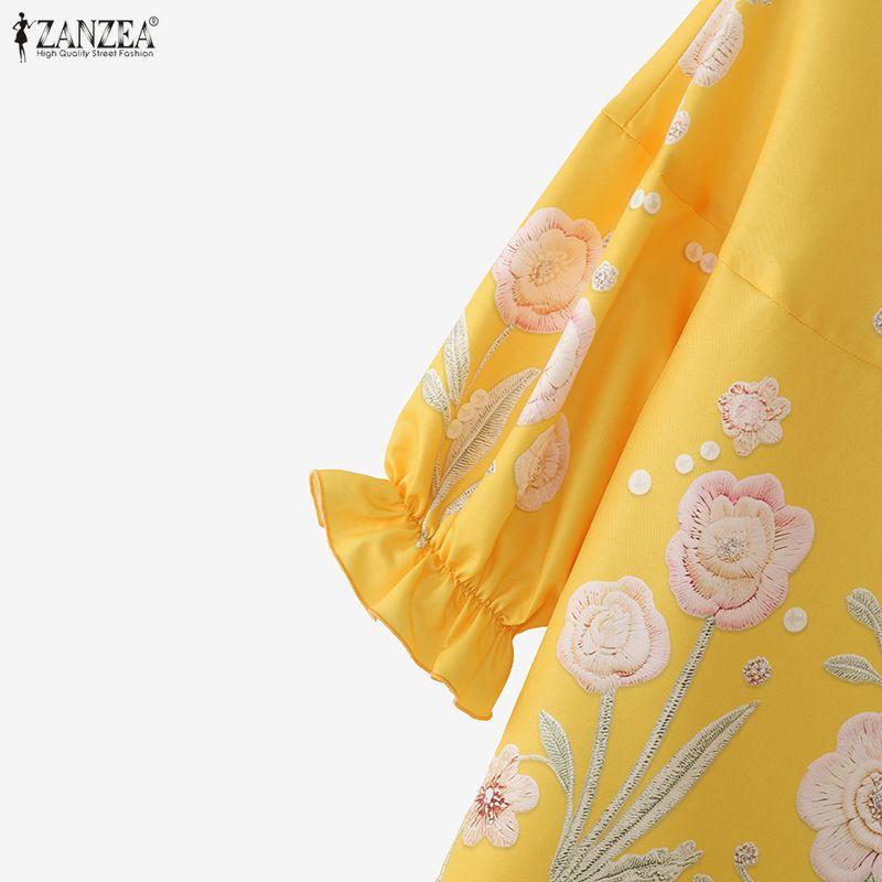 ZANZEA Camicetta Casual da Donna con Stampa Floreale, Girocollo, Manica 3/4