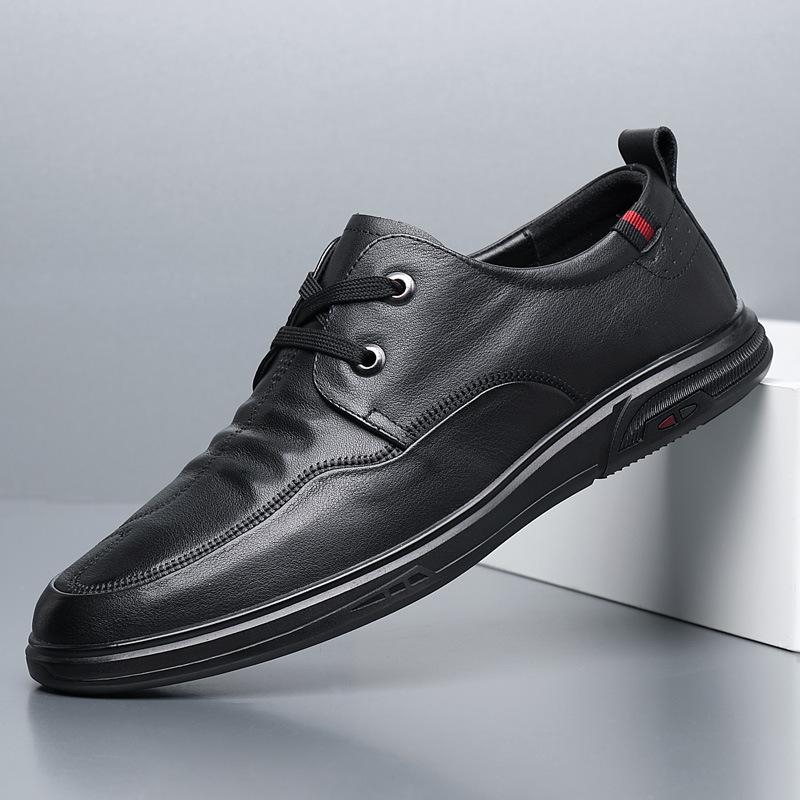 FashionAutumn New Designer Men's Dress Shoes Fashion Black Casual Leather Shoes for Men Korean Lace Light Loafers Male