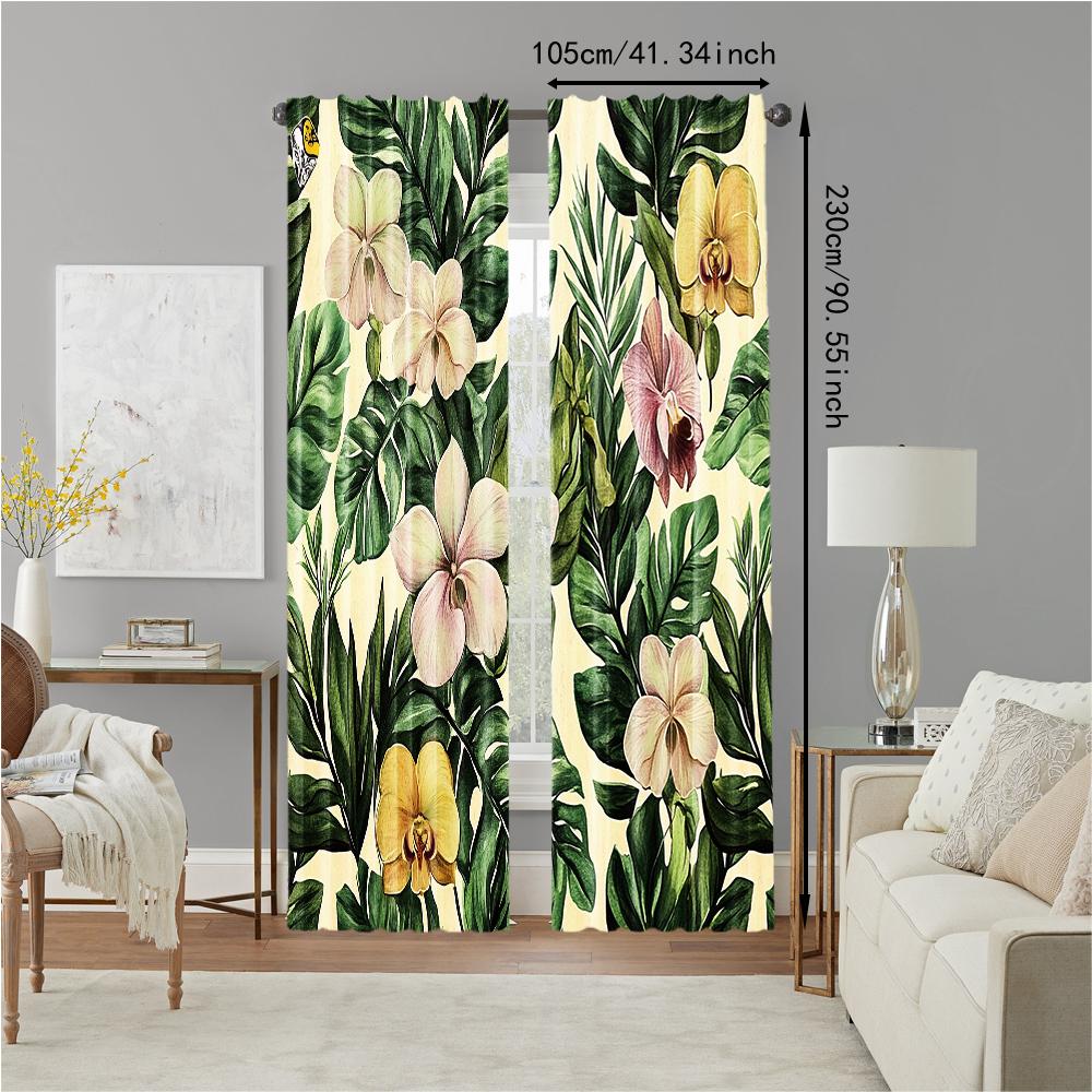Set Of 2 Versatile Polyester Transparent Curtains Home Decoration Removable Green Leaf Use Bedrooms Living Rooms Curtain Ideal For Room