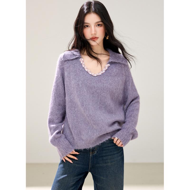 Autumn/Winter 2026 French Purple Knit Lapel Sweater