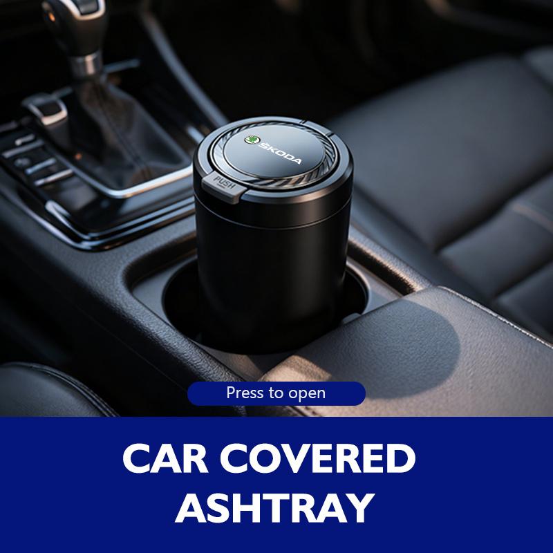 AAFO1 Car Emblem LED Ashtray Portable Smoke Ashes Holder Auto Interior Accessories For Skoda Kodiaq Fabia Kamiq Karoq Octavia 2 3