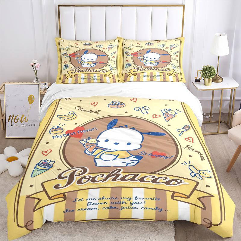 3pcs Pochacco & My Best Flavor Bedding Set Includes 1 Quilt Cover and 2 Pillowcases, Comfortable Bedding with Stylish Design for Bedroom W076