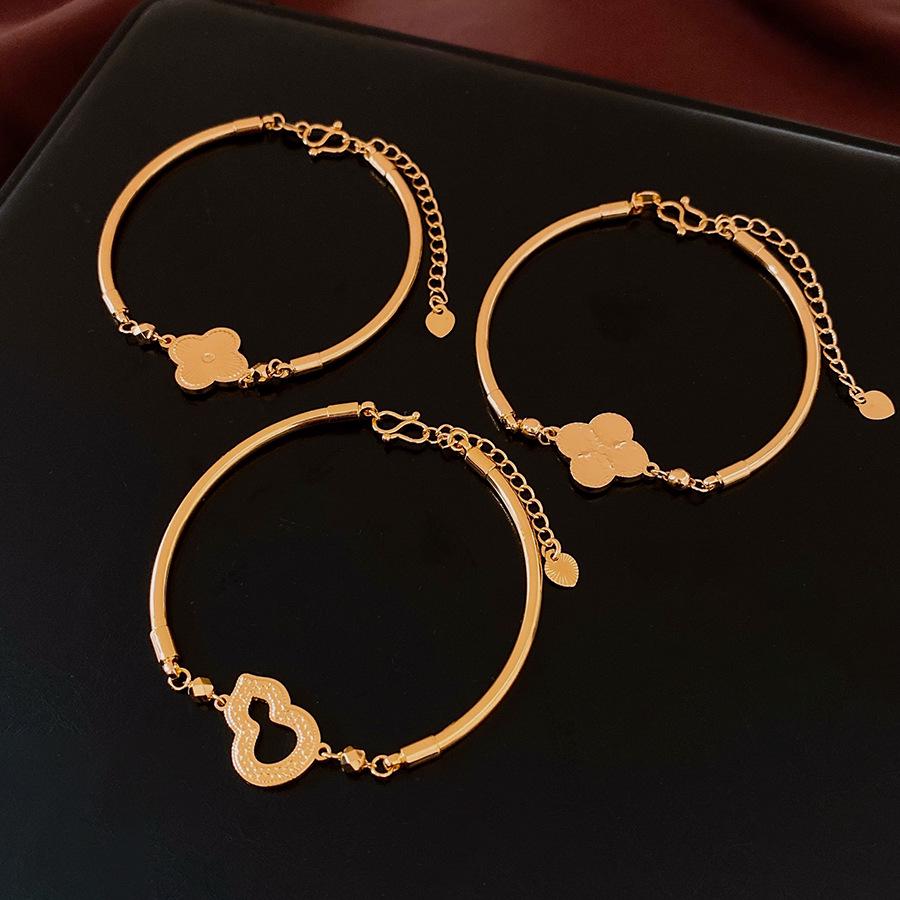 18k Gold-Plated Flower Gourd Bracelet: Chic Chinese Style, Versatile Fashion Bangle, Elegant Women's Hand Jewelry