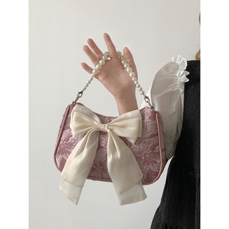 Shoulder Bag for Women with Niche Design Pearl Shoulder Strap Bag for Women New Style Bow Hand Crossbody Bag Armpit Bag
