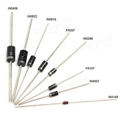 100 Stück Gleichrichterdioden-Set, 1N4148, 1N4007, 1N5819, 1N5399, 1N5408, 1N5822, FR107, FR207, elektronische Komponenten, sortiertes Kit