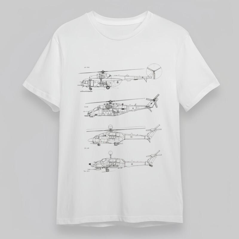 Men's Fashion Classic T-Shirt Military Helicopter Line Art Graphic Plus Size Tee