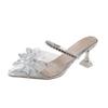 High heels summer fashion outer wear pointed rhinestone transparent word with stiletto bow slippers