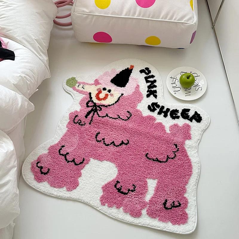 Cute Cartoon Shape Pattern Wool-Like Carpet For Living Room, Bedroom, Side Of Bed Decoration, Slip-Resistant Bed Rug