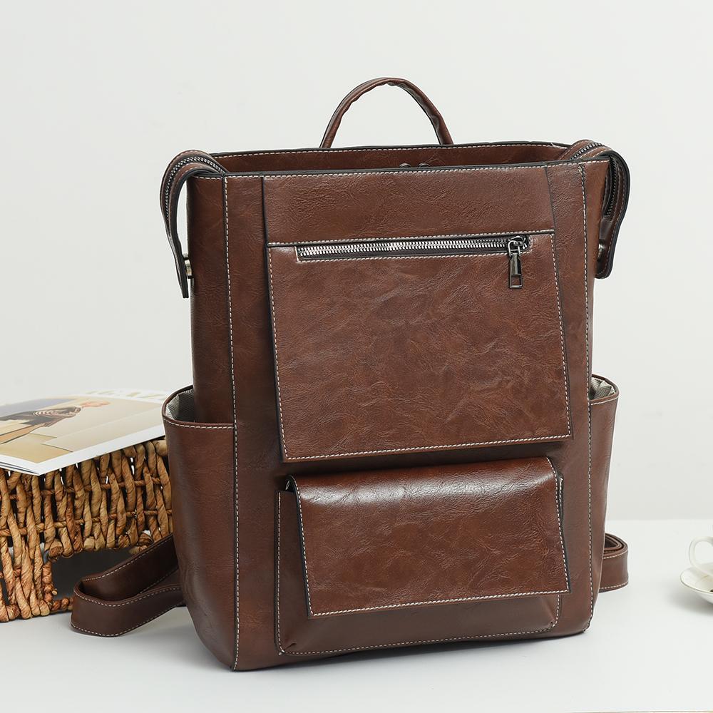 

Women s Soft Leather Backpack Large Capacity Business Travel Bag чёрный