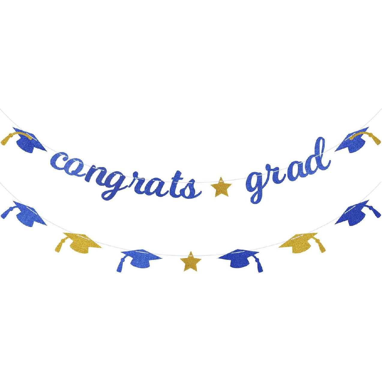 Congrats Grad Glitter Banner 2025 Graduation Congratulations Party Decorations Black Gold