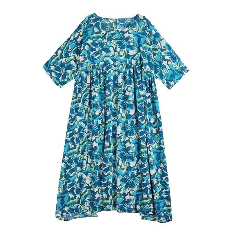 Summer New Vintage Print Literary Dress