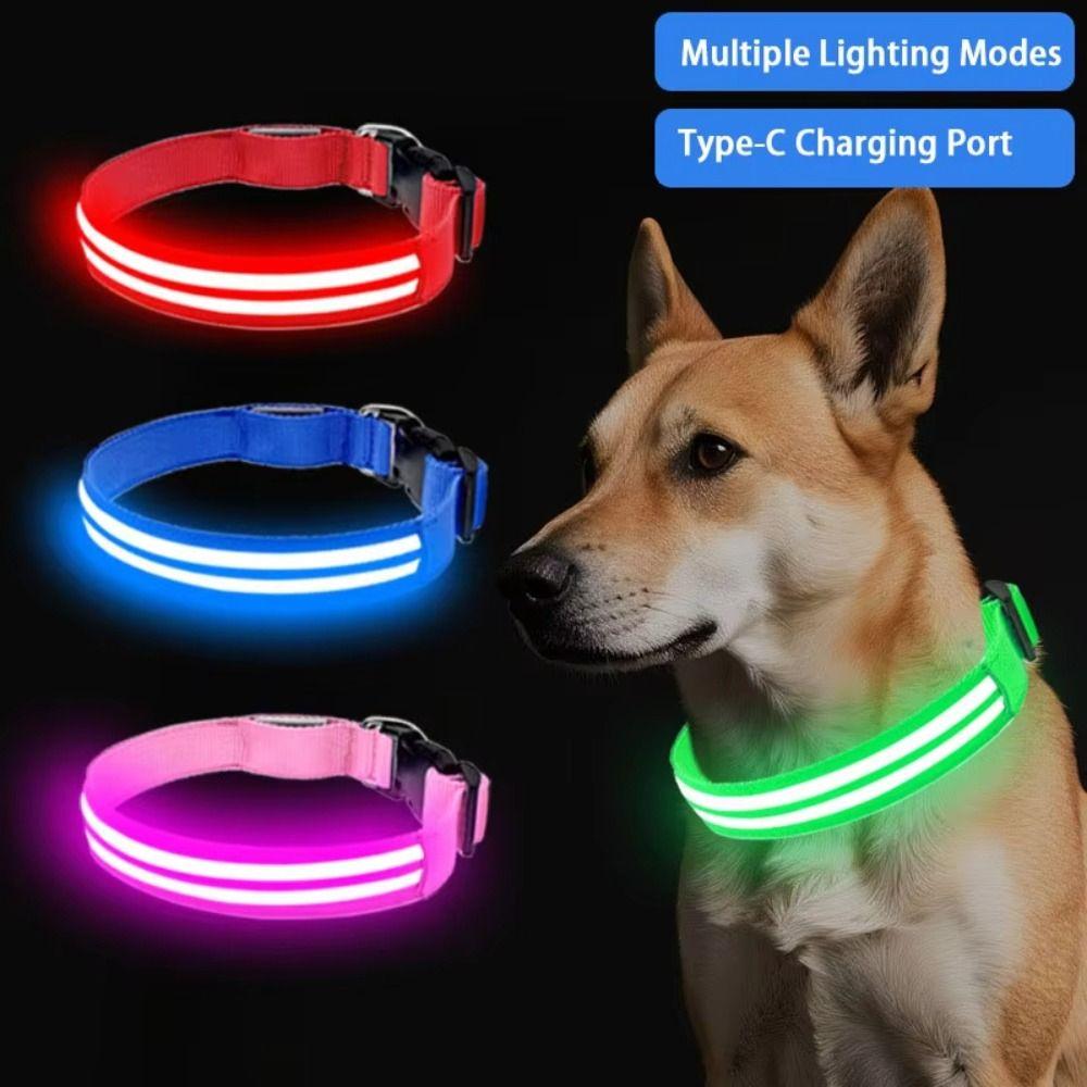 Adjustable LED Glowing Dog Neck Ring Nylon Material Night Safety Buckle Chain Small Dog