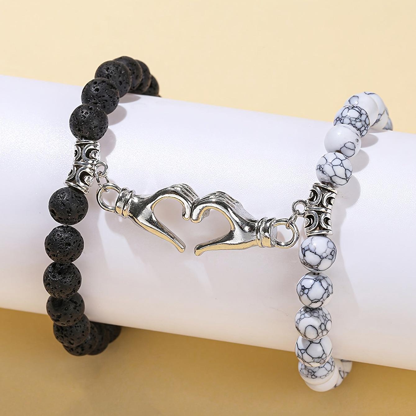 

Natural volcanic stone, white pine stone, handmade bracelet with magnetic attraction for couples, handmade accessories