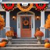 Polyester Halloween Fan Flag Decorative Ghost Pumpkin Bunting Flag  for Home