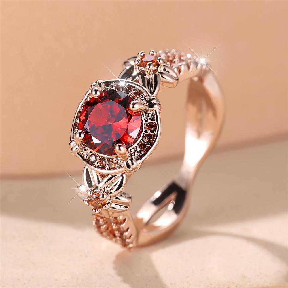 

Trendy Pink Red Zircon Round Stone Vintage Rose Gold Color Wedding Bands Engagement Rings For Women Men Minimalist Jewelry 10