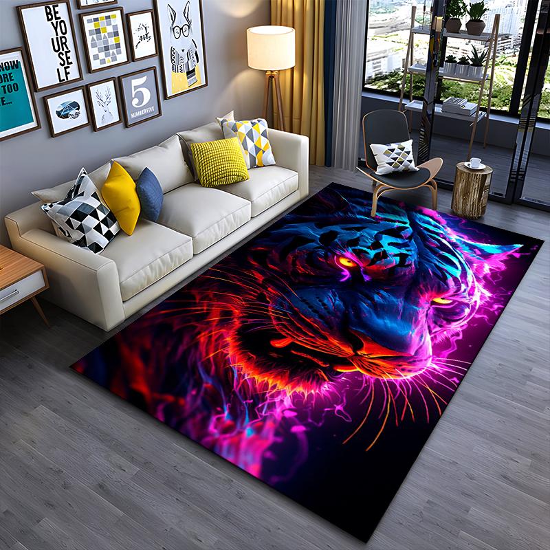 

Neon Glowing Tiger Print Carpet, Vibrant Animal Design Home Decor Suitable for use as an anti-slip for living room bedroom sofas 40x60cm( 15x23in )