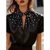 Women S Fashion Satin Short Sleeve Beaded Casual Shirt