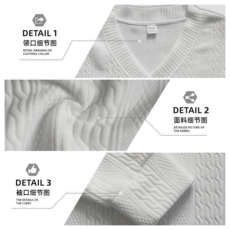 2025 Spring and Autumn Men's Jacquard Loose Knitting Solid Color Casual V-Neck Long Sleeve Knitted Sweater European and American Style