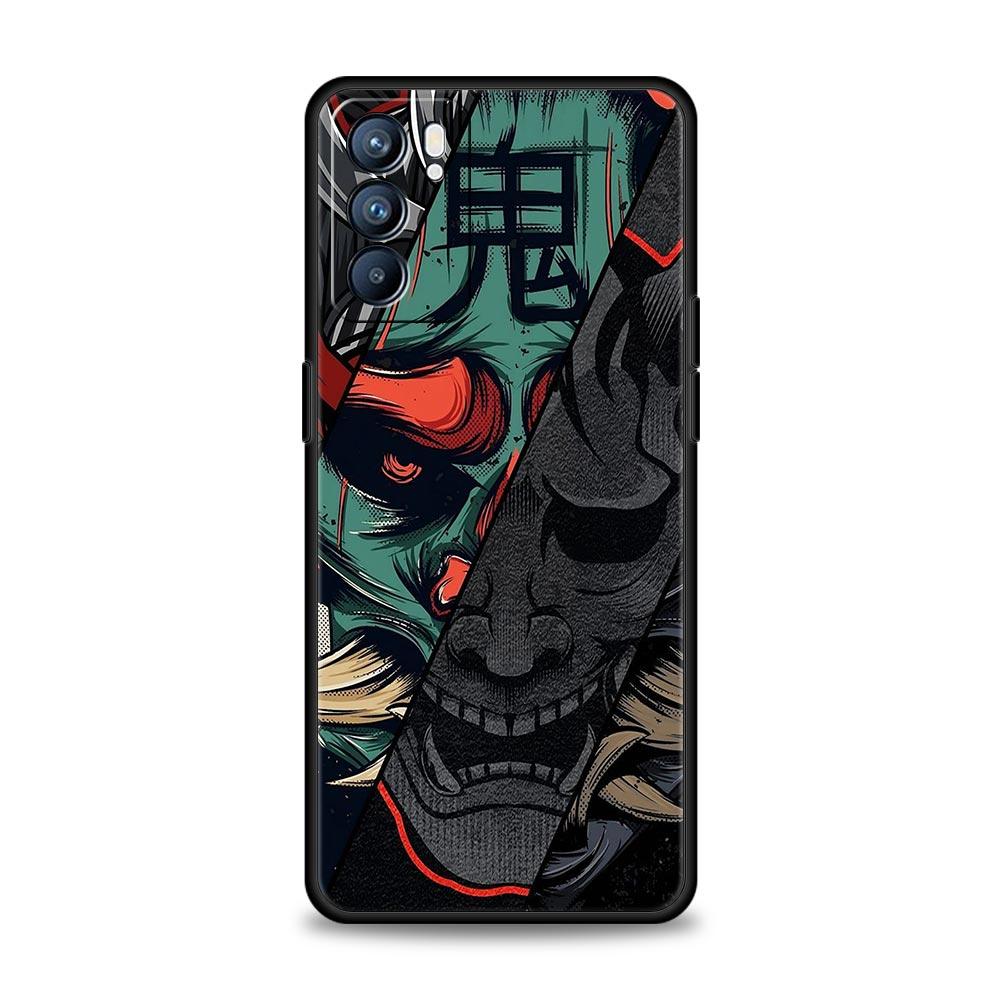 Samurai Hannya Mask Ghost Case For Oppo Reno13 Reno12 Reno11 F Reno10 Pro A54 5G Find X5 A53 A52 A9 A17 4G A79 A80 A98 Cover