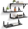 Wood Floating Shelves Set of 4, Rustic Storage Decor Wall Shelves, Wall Mounted Shelf for Living Room, Bedroom 17" X 6", Black